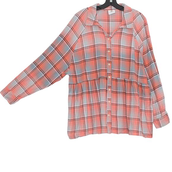 Like Love Top Cottage Oversize Peplum Y2K Grunge Academia Preppy Button Plaid XL - Picture 9 of 10